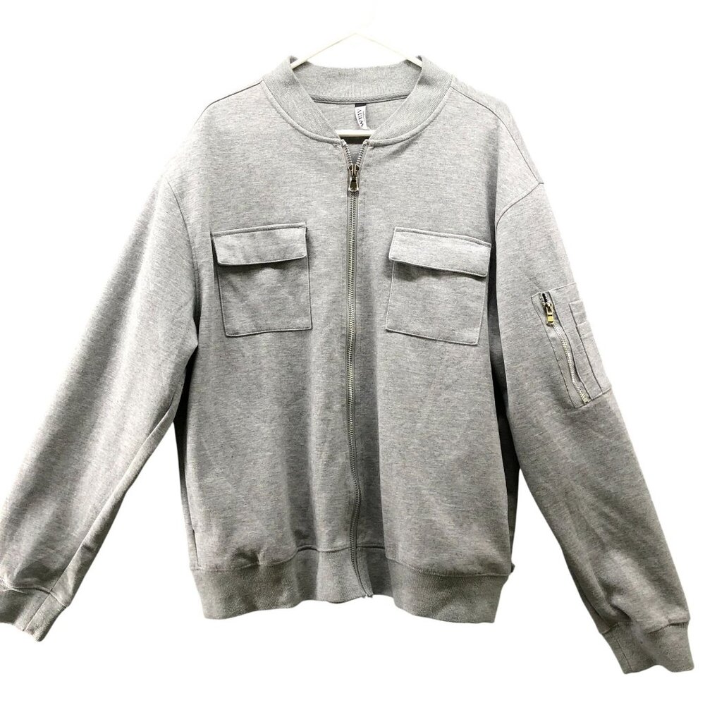 Weiv LA Zip Utility Sweatshirt Mens XL Bomber Band Collar Chore Work Cotton Gray